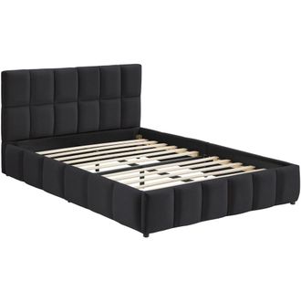 TecTake Cama tapizada, terciopelo, somier l&aacute;minas, negro 153x220x93cm