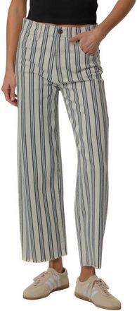 Kut from the Kloth Gwen Stripe Raw Hem High Waist Ankle Wide Leg Jeans in Navy/ivory at Nordstrom, Size 12