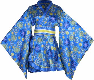 Generic Womens Sexy Short Kimono Costume Adult Japanese Geisha Yukata Prints Gown Fancy Dress with Belt (21 Blue, One Size)