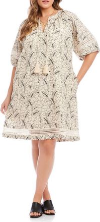 Karen Kane Floral Embroidered Tassel Cotton Dress in Cream at Nordstrom, Size 2 X