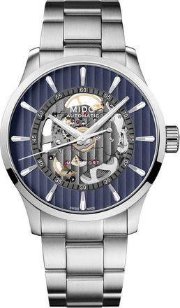 Mido Multifort Skeleton Vertigo Blue Automatic Bracelet Watch, 42mm at Nordstrom