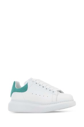 Alexander McQueen Leather with Sea Green Suede Heel Sneaker - White