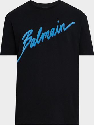 Balmain Mens Flocked Logo T-Shirt