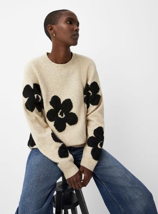 Contemporaine Womens Floral brushed jacquard sweater