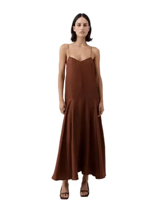 St.Agni Silk Twill Relaxed Slip Dress In Brick