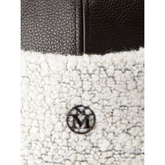 Maison Michel 2674001001 Leather with Shearling Trim Flat Cap - Brown