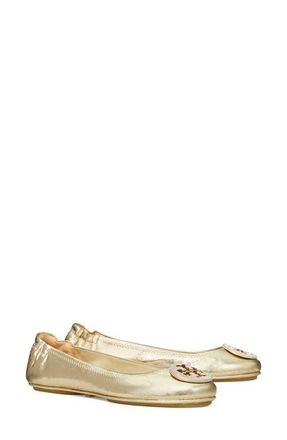 Tory Burch Minnie Pav&eacute; Logo Ballet Flat in Spark Gold /Spark Gold at Nordstrom, Size 7.5