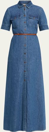 Lafayette 148 New York Belted Cotton Chambray Maxi Shirtdress