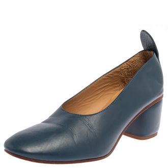 Joseph Blue Leather Block Heel Pumps