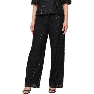 Alex Evenings Sequin Lace Wide Leg Pants in Black at Nordstrom, Size Large