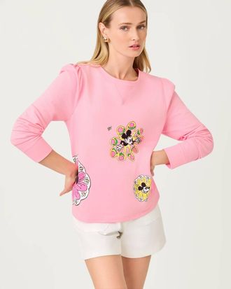 Lilly Pulitzer Elmaria Puff Sleeve Sweatshirt In Conch Shell Pink Throwback Disney Graphic