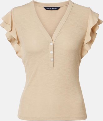 Veronica Beard Top acanalado Aphrodite con volantes