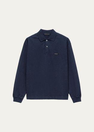 Prada Mens Long-Sleeved Cotton Polo Shirt