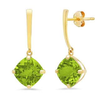 MAX + STONE 14k Yellow Gold Solitaire Cushion-Cut Gemstone Drop Earrings (8mm)