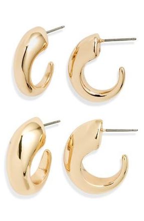 Open Edit Set of 2 Tapered Hoop Earrings in Gold at Nordstrom Rack