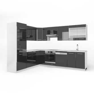 Vicco Cucina angolare completa Fame-Line, Antracite lucido/bianco, 227 x 287 cm, PL Marmo, Vicco