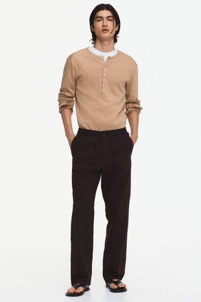 H&M Regular-fit linen-blend pants in Dark Brown at Nordstrom, Size Xxx-Large