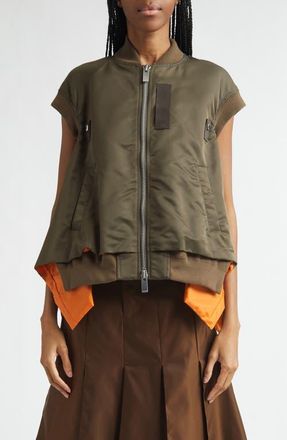 sacai Nylon Twill Zip Vest in Dark Khaki at Nordstrom, Size 1