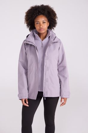 Mountain Warehouse Fell Womens 3 in 1 Jacket Water Resistant Inner Fleece Hooded Rain Purple - Size 14 UK
