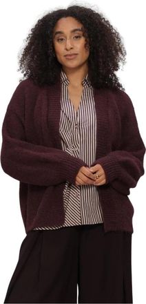 Summum Gebreide Cardigan met Pofmouwen Gezellige Melange Knit - Dames - Vesten - Bruin - S - Wol - Truien & Vesten