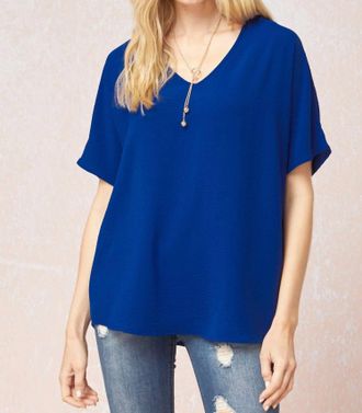 Entro Solid V-Neck Top In Royal