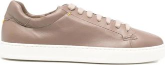 Doucal's Beige Minimalist Rubber Sole Leather Sneakers