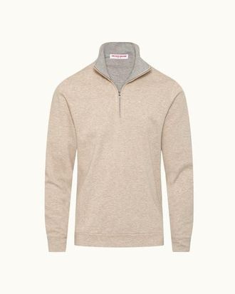 Orlebar Brown Isar Cashmere Classic Fit Cashmere Blend Half Zip in Biscuit Melange at Nordstrom, Size Xx-Large