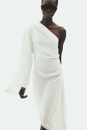 H&M Draped Asymmetric Dress in Ivory at Nordstrom, Size X-Large