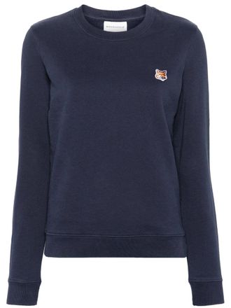 Maison Kitsuné Blue Crewneck Sweater With Fox Head Logo Patch On The Front In Cotton Woman