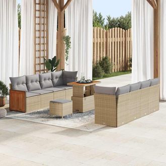 vidaXL Conjunto De Sof&aacute; De Jard&iacute;n Con Coj&iacute;n 11 Pcs Beige Y Gris Claro