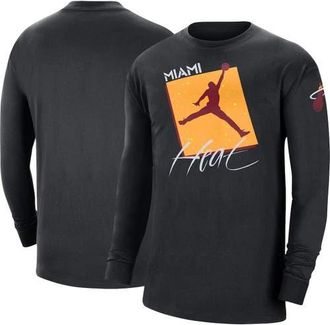 Jordan Brand Mens Jordan Brand Black Miami Heat Courtside Max 90 Vintage Wash Statement Edition Long Sleeve T-Shirt at Nordstrom, Size Large