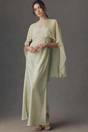 BHLDN Iris Satin Sweetheart Gown with Cape