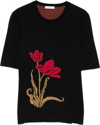 Erdem floral-jacquard knitted T-shirt - Zwart