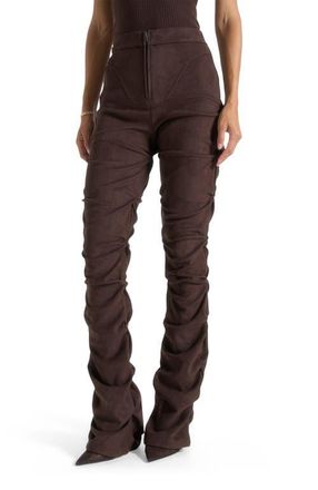 Mani&egrave;re De Voir Caroline Tacked Suede Flared Trousers in Brown at Nordstrom, Size 10
