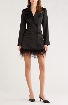 ASTR the Label Breonna Feather Trim Blazer Dress in Black at Nordstrom, Size X-Small