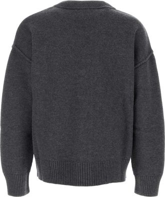 Ami Virgin Wool with Logo Embroidery Cardigan - Gray