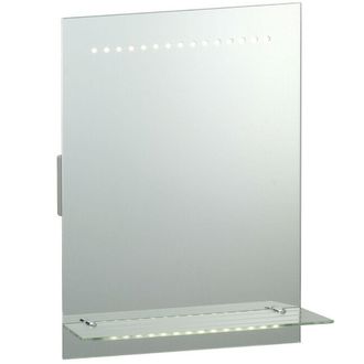 Loops IP44 LED Bathroom Mirror 50cm x 39cm Vanity Light Glass Shelf & Shaver Socket in Clear | Size: 50 cm x 39 cm
