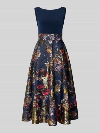 Christian Berg Cocktail Abendkleid mit U-Boot-Ausschnitt in Marine Melange, Gr&ouml;&szlig;e 34