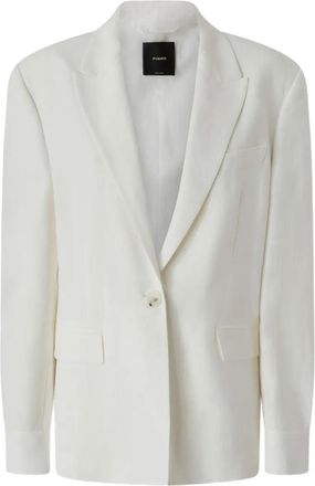 Pinko White Umbrella Tailored Belted Viscose-Linen Blazer