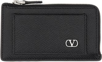Valentino Garavani Vlogo Signature Leather Coin Purse - Black