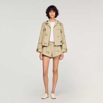 Sandro Floral embroidered striped shorts