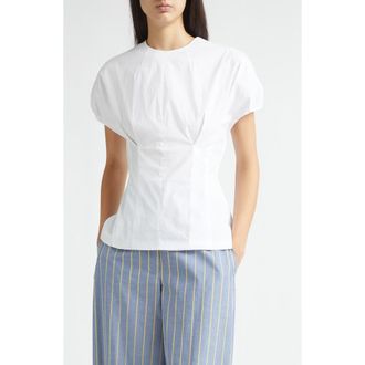 Lela Rose Bubble Sleeve Organic Cotton Poplin Blend Top in White at Nordstrom, Size 12