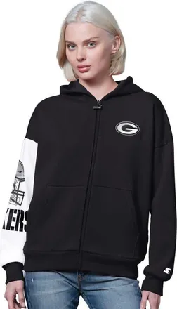 Starter Womens Starter Black Green Bay Packers 4th Down Full-Zip Hoodie at Nordstrom, Size X-Small