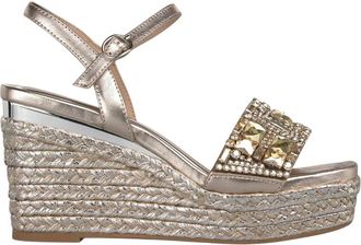 Alma En Pena Esparto Wedge Sandal With Rhinestone Strap - Dames - Sleehakken - Bruin - 42 EU - Leer - Schoenen