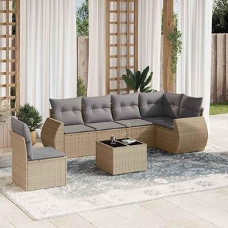 vidaXL Vidaxl - Set Sof&aacute;s De Jard&iacute;n 7 Piezas Y Cojines Rat&aacute;n Sint&eacute;tico Beige