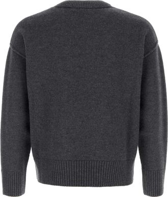 Ami Mens Dark Grey Wool Sweater Heathergreyred Exterior: Virgin Maglie