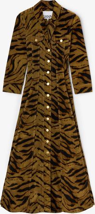 Ganni Green Tiger Print Denim Dress