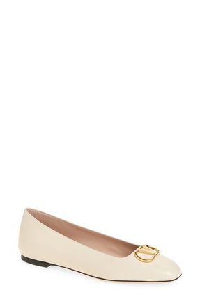Valentino Garavani VLOGO Ballerina Flat in White at Nordstrom, Size 10.5Us
