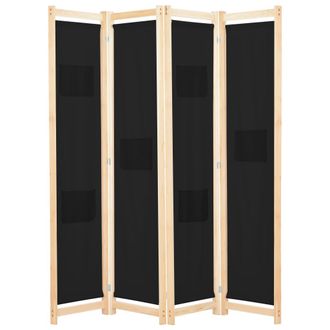vidaXL Biombo Divisor De 4 Paneles De Tela Negro 160x170x4 Cm Vidaxl