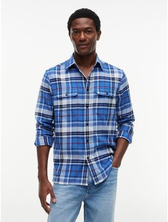 Tommy Hilfiger Mens Classic Fit Plaid Brushed Shirt - Blue Check Pattern - XXL